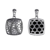 Sterling silver square pendant with handcrafted honeycomb Bali design – unique artisan jewelry for everyday elegance or gifting